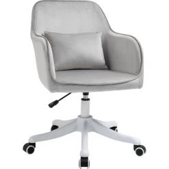 HOMCOM Chaise De Bureau Velours Fauteuil Bureau Massant Coussin Lombaire Intégré Hauteur Réglable Pivotante 360° Gris Clair - Gris