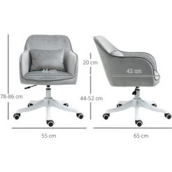 HOMCOM Chaise De Bureau Velours Fauteuil Bureau Massant Coussin Lombaire Intégré Hauteur Réglable Pivotante 360° Gris Clair - Gris -France HOMCOM Soldes 2022 34090747 3