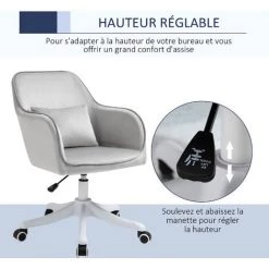 HOMCOM Chaise De Bureau Velours Fauteuil Bureau Massant Coussin Lombaire Intégré Hauteur Réglable Pivotante 360° Gris Clair - Gris -France HOMCOM Soldes 2022 34090747 5