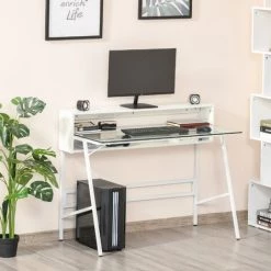 HOMCOM Bureau Informatique Multimédia Design Contemporain 2 étagères Arrières Plateau Verre Trempé Métal Panneaux Particules Blanc 8 HOMCOM Bureau Informatique Multimédia Design Contemporain 2 étagères Arrières Plateau Verre Trempé Métal Panneaux Particules Blanc -France HOMCOM Soldes 2022 34525001 2