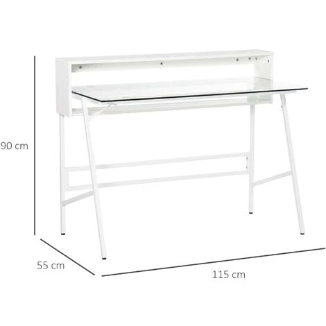 HOMCOM Bureau Informatique Multimédia Design Contemporain 2 étagères Arrières Plateau Verre Trempé Métal Panneaux Particules Blanc 5 HOMCOM Bureau Informatique Multimédia Design Contemporain 2 étagères Arrières Plateau Verre Trempé Métal Panneaux Particules Blanc – Image 3