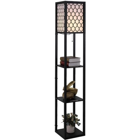 HOMCOM Lampadaire étagère Lampe étagère 26L X 26l X 160H Cm 3 étagères 4 Niveaux MDF Noir Motif Nid D'abeille 3 HOMCOM Lampadaire étagère Lampe étagère 26L X 26l X 160H Cm 3 étagères 4 Niveaux MDF Noir Motif Nid D'abeille
