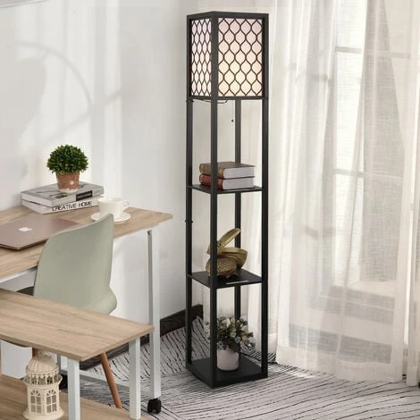 HOMCOM Lampadaire étagère Lampe étagère 26L X 26l X 160H Cm 3 étagères 4 Niveaux MDF Noir Motif Nid D'abeille 4 HOMCOM Lampadaire étagère Lampe étagère 26L X 26l X 160H Cm 3 étagères 4 Niveaux MDF Noir Motif Nid D'abeille – Image 2