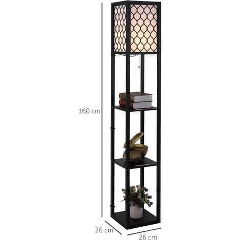 HOMCOM Lampadaire étagère Lampe étagère 26L X 26l X 160H Cm 3 étagères 4 Niveaux MDF Noir Motif Nid D'abeille 5 HOMCOM Lampadaire étagère Lampe étagère 26L X 26l X 160H Cm 3 étagères 4 Niveaux MDF Noir Motif Nid D'abeille – Image 3