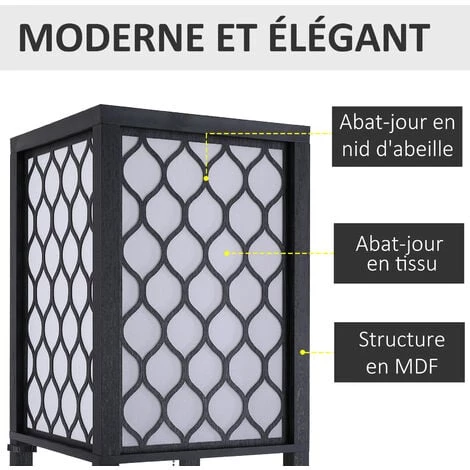 HOMCOM Lampadaire étagère Lampe étagère 26L X 26l X 160H Cm 3 étagères 4 Niveaux MDF Noir Motif Nid D'abeille 6 HOMCOM Lampadaire étagère Lampe étagère 26L X 26l X 160H Cm 3 étagères 4 Niveaux MDF Noir Motif Nid D'abeille – Image 4
