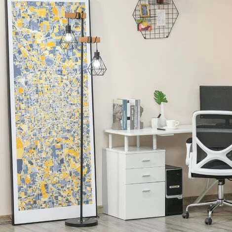 HOMCOM Lampadaire Design Industriel 40 W Max. Double Suspension Métal Filaire Hauteur Réglable Noir - Noir 4 HOMCOM Lampadaire Design Industriel 40 W Max. Double Suspension Métal Filaire Hauteur Réglable Noir - Noir – Image 2