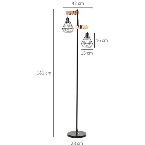 HOMCOM Lampadaire Design Industriel 40 W Max. Double Suspension Métal Filaire Hauteur Réglable Noir - Noir 5 HOMCOM Lampadaire Design Industriel 40 W Max. Double Suspension Métal Filaire Hauteur Réglable Noir - Noir – Image 3