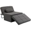 HOMCOM Fauteuil Chauffeuse Chaise Longue Pouf 3 En 1 Dossier Inclinable 5 Niveaux Repose-pied Rabattable Châssis Métal Noir Lin Gris - Gris -France HOMCOM Soldes 2022 34739027 1