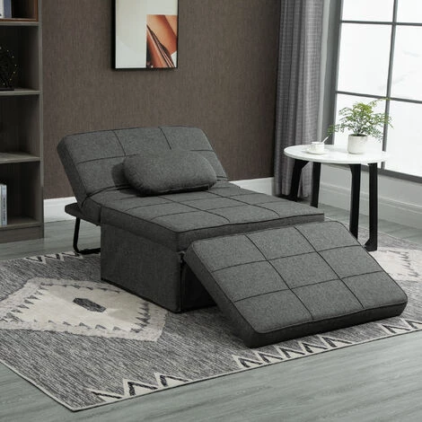 HOMCOM Fauteuil Chauffeuse Chaise Longue Pouf 3 En 1 Dossier Inclinable 5 Niveaux Repose-pied Rabattable Châssis Métal Noir Lin Gris - Gris 4 HOMCOM Fauteuil Chauffeuse Chaise Longue Pouf 3 En 1 Dossier Inclinable 5 Niveaux Repose-pied Rabattable Châssis Métal Noir Lin Gris - Gris – Image 2