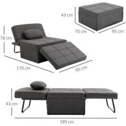 HOMCOM Fauteuil Chauffeuse Chaise Longue Pouf 3 En 1 Dossier Inclinable 5 Niveaux Repose-pied Rabattable Châssis Métal Noir Lin Gris - Gris 9 HOMCOM Fauteuil Chauffeuse Chaise Longue Pouf 3 En 1 Dossier Inclinable 5 Niveaux Repose-pied Rabattable Châssis Métal Noir Lin Gris - Gris -France HOMCOM Soldes 2022 34739027 3