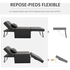 HOMCOM Fauteuil Chauffeuse Chaise Longue Pouf 3 En 1 Dossier Inclinable 5 Niveaux Repose-pied Rabattable Châssis Métal Noir Lin Gris - Gris 11 HOMCOM Fauteuil Chauffeuse Chaise Longue Pouf 3 En 1 Dossier Inclinable 5 Niveaux Repose-pied Rabattable Châssis Métal Noir Lin Gris - Gris -France HOMCOM Soldes 2022 34739027 5