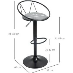 HOMCOM Lot De 2 Tabourets De Bar Design Néo-rétro Réglable Pivotant Avec Repose-pied Métal Noir Lin Gris 9 HOMCOM Lot De 2 Tabourets De Bar Design Néo-rétro Réglable Pivotant Avec Repose-pied Métal Noir Lin Gris -France HOMCOM Soldes 2022 34757569 3