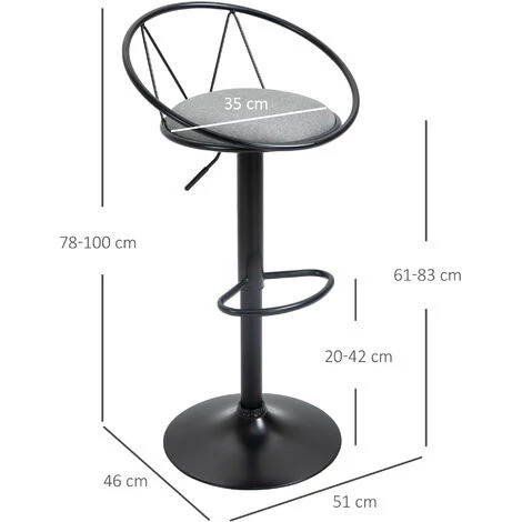 HOMCOM Lot De 2 Tabourets De Bar Design Néo-rétro Réglable Pivotant Avec Repose-pied Métal Noir Lin Gris 5 HOMCOM Lot De 2 Tabourets De Bar Design Néo-rétro Réglable Pivotant Avec Repose-pied Métal Noir Lin Gris – Image 3
