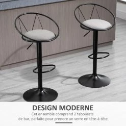 HOMCOM Lot De 2 Tabourets De Bar Design Néo-rétro Réglable Pivotant Avec Repose-pied Métal Noir Lin Gris 10 HOMCOM Lot De 2 Tabourets De Bar Design Néo-rétro Réglable Pivotant Avec Repose-pied Métal Noir Lin Gris -France HOMCOM Soldes 2022 34757569 4