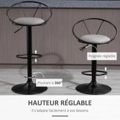 HOMCOM Lot De 2 Tabourets De Bar Design Néo-rétro Réglable Pivotant Avec Repose-pied Métal Noir Lin Gris 11 HOMCOM Lot De 2 Tabourets De Bar Design Néo-rétro Réglable Pivotant Avec Repose-pied Métal Noir Lin Gris -France HOMCOM Soldes 2022 34757569 5