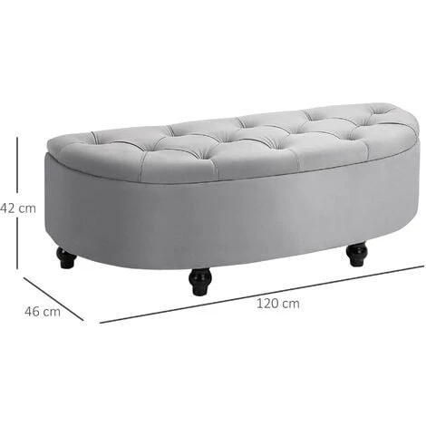HOMCOM Pouf De Rangement Coffre 2 En 1 - Pouf Design Classique Chic Capitonné Demi-cercle - Pieds Bois Hévéa Noir Revêtement Velours Gris 5 HOMCOM Pouf De Rangement Coffre 2 En 1 - Pouf Design Classique Chic Capitonné Demi-cercle - Pieds Bois Hévéa Noir Revêtement Velours Gris – Image 3