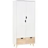 HOMCOM Armoire De Rangement Design Scandinave - Armoire De Chambre - Placard 2 Portes Avec Penderie Et étagère - 2 Tiroirs Coulissants - Panneaux Particules Blanc Chêne Clair - Blanc -France HOMCOM Soldes 2022 35000667 1
