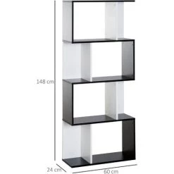 HOMCOM Bibliothèque étagère Meuble De Rangement Design Contemporain En S 4 étagères 60L X 24l X 148H Cm Noir Blanc -France HOMCOM Soldes 2022 35000671 3