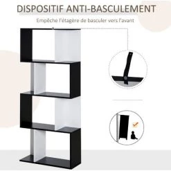 HOMCOM Bibliothèque étagère Meuble De Rangement Design Contemporain En S 4 étagères 60L X 24l X 148H Cm Noir Blanc -France HOMCOM Soldes 2022 35000671 5