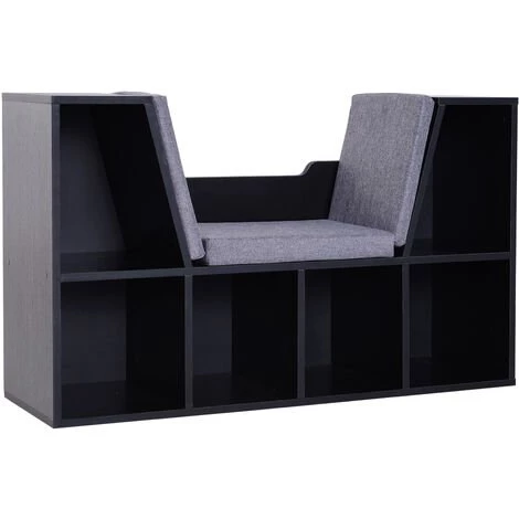 HOMCOM Bibliothèque Banc 2 En 1 Design Contemporain 6 Casiers 3 Coussins Fournis 102L X 30l X 61H Cm Noir Gris 3 HOMCOM Bibliothèque Banc 2 En 1 Design Contemporain 6 Casiers 3 Coussins Fournis 102L X 30l X 61H Cm Noir Gris