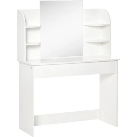 HOMCOM Coiffeuse Design Contemporain Table De Maquillage Multi-rangement 4 étagères Grand Tiroir Et Miroir Panneaux Particules Blanc 3 HOMCOM Coiffeuse Design Contemporain Table De Maquillage Multi-rangement 4 étagères Grand Tiroir Et Miroir Panneaux Particules Blanc