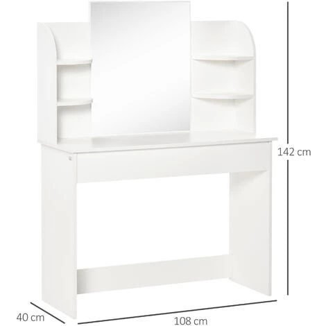 HOMCOM Coiffeuse Design Contemporain Table De Maquillage Multi-rangement 4 étagères Grand Tiroir Et Miroir Panneaux Particules Blanc 5 HOMCOM Coiffeuse Design Contemporain Table De Maquillage Multi-rangement 4 étagères Grand Tiroir Et Miroir Panneaux Particules Blanc – Image 3