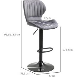HOMCOM Lot De 2 Tabouret De Bar Design Contemporain Hauteur D'assise Réglable 60-82 Cm Pivotant 360° Repose-pied Velours Gris -France HOMCOM Soldes 2022 35260259 3