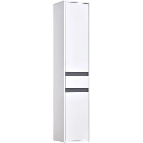 HOMCOM Meuble Colonne Rangement Salle De Bain Style Contemporain 2 Placards 3 étagères Et Tiroir Coulissant Panneaux Particules Blanc 3 HOMCOM Meuble Colonne Rangement Salle De Bain Style Contemporain 2 Placards 3 étagères Et Tiroir Coulissant Panneaux Particules Blanc