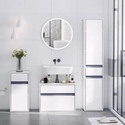 HOMCOM Meuble Colonne Rangement Salle De Bain Style Contemporain 2 Placards 3 étagères Et Tiroir Coulissant Panneaux Particules Blanc 10 HOMCOM Meuble Colonne Rangement Salle De Bain Style Contemporain 2 Placards 3 étagères Et Tiroir Coulissant Panneaux Particules Blanc -France HOMCOM Soldes 2022 35260260 4