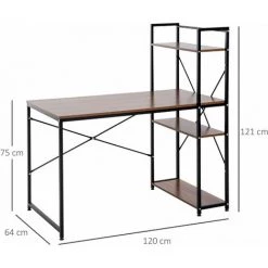HOMCOM Bureau Informatique Design Industriel Avec Bibliothèque 3 étagères Panneaux Particules Aspect Noyer Métal Noir -France HOMCOM Soldes 2022 35491516 3