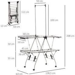 HOMCOM Séchoir à Linge étendoir à Vêtements Pliable Réglable Avec Barre De Penderie Et Roulettes Acier Inox. PP Noir - Gris -France HOMCOM Soldes 2022 35491535 3