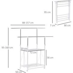 HOMCOM Séchoir à Linge étendoir à Vêtements Pliable Réglable - Double Barre De Penderie, Rack Séchage, étagère Chaussures - Roulettes Acier Inox. Métal PP Blanc 9 HOMCOM Séchoir à Linge étendoir à Vêtements Pliable Réglable - Double Barre De Penderie, Rack Séchage, étagère Chaussures - Roulettes Acier Inox. Métal PP Blanc -France HOMCOM Soldes 2022 35491536 3