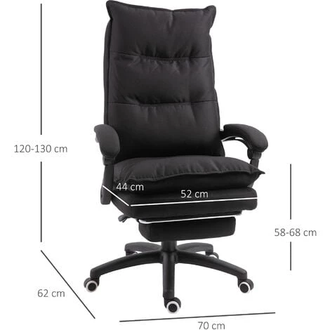 HOMCOM Fauteuil De Bureau Direction Massant Hauteur Réglable Dossier Inclinable Repose-pied Intégré Toile De Lin Noir - Noir 5 HOMCOM Fauteuil De Bureau Direction Massant Hauteur Réglable Dossier Inclinable Repose-pied Intégré Toile De Lin Noir - Noir – Image 3