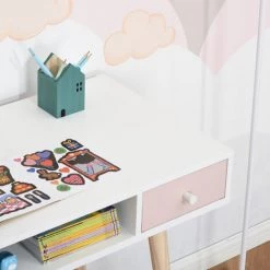 HOMCOM Bureau Enfant Style Scandinave Avec Tiroir Et Compartiment De Rangement 100L X 48l X 76,5H Cm MDF Et Pin Blanc Gris Et Rose - Blanc -France HOMCOM Soldes 2022 35601222 4