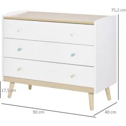 HOMCOM Commode 3 Tiroirs Design Scandinave Meuble De Rangement Chambre MDF Blanc Aspect Chêne Clair Piètement Effilé Bois Massif De Pin -France HOMCOM Soldes 2022 35624310 3