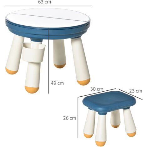 HOMCOM Ensemble Table De Construction Multi-activités Pour Enfant Avec Tabouret Ø 63 X 49H Cm Bleu Et Blanc 5 HOMCOM Ensemble Table De Construction Multi-activités Pour Enfant Avec Tabouret Ø 63 X 49H Cm Bleu Et Blanc – Image 3