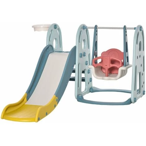 HOMCOM Portique Enfant Toboggan Et Balançoire Avec Panier De Basket-ball Aire De Jeux 3 En 1 Usage Intérieur Et Extérieur Dim. 200 X 150 X 100 Cm - Bleu 3 HOMCOM Portique Enfant Toboggan Et Balançoire Avec Panier De Basket-ball Aire De Jeux 3 En 1 Usage Intérieur Et Extérieur Dim. 200 X 150 X 100 Cm - Bleu