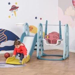 HOMCOM Portique Enfant Toboggan Et Balançoire Avec Panier De Basket-ball Aire De Jeux 3 En 1 Usage Intérieur Et Extérieur Dim. 200 X 150 X 100 Cm - Bleu 8 HOMCOM Portique Enfant Toboggan Et Balançoire Avec Panier De Basket-ball Aire De Jeux 3 En 1 Usage Intérieur Et Extérieur Dim. 200 X 150 X 100 Cm - Bleu -France HOMCOM Soldes 2022 36843050 2