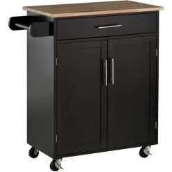 HOMCOM Chariot De Service Desserte De Cuisine à Roulettes îlot De Cuisine Avec Tiroir Placard Et Porte Torchon - 83l X 45P X 91,5 Cm Noir - Noir