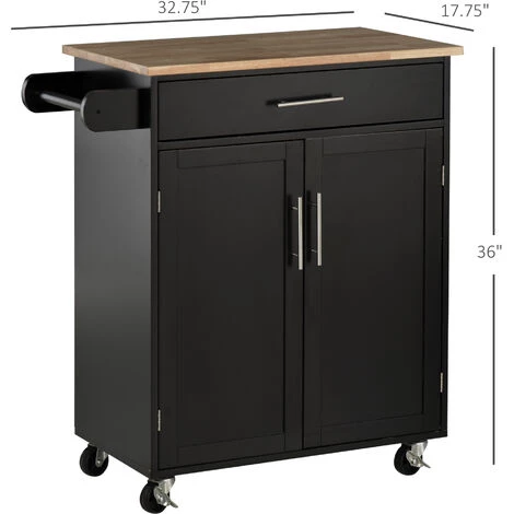 HOMCOM Chariot De Service Desserte De Cuisine à Roulettes îlot De Cuisine Avec Tiroir Placard Et Porte Torchon - 83l X 45P X 91,5 Cm Noir - Noir 5 HOMCOM Chariot De Service Desserte De Cuisine à Roulettes îlot De Cuisine Avec Tiroir Placard Et Porte Torchon - 83l X 45P X 91,5 Cm Noir - Noir – Image 3
