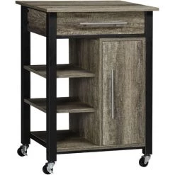 HOMCOM Chariot Desserte De Cuisine à Roulettes Avec Tiroir - Dim. 60 X 50 X 84,5 Cm - Noir Et Imitation Bois - Marron