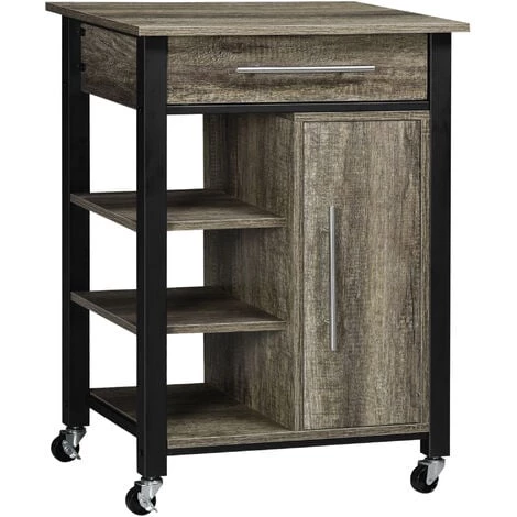 HOMCOM Chariot Desserte De Cuisine à Roulettes Avec Tiroir - Dim. 60 X 50 X 84,5 Cm - Noir Et Imitation Bois - Marron 3 HOMCOM Chariot Desserte De Cuisine à Roulettes Avec Tiroir - Dim. 60 X 50 X 84,5 Cm - Noir Et Imitation Bois - Marron