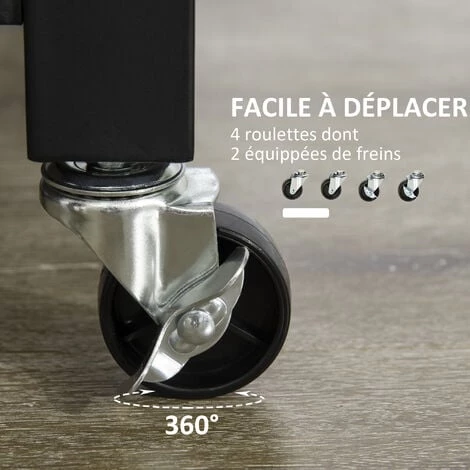 HOMCOM Chariot Desserte De Cuisine à Roulettes Avec Tiroir - Dim. 60 X 50 X 84,5 Cm - Noir Et Imitation Bois - Marron 4 HOMCOM Chariot Desserte De Cuisine à Roulettes Avec Tiroir - Dim. 60 X 50 X 84,5 Cm - Noir Et Imitation Bois - Marron – Image 2