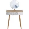 HOMCOM Coiffeuse Table De Maquillage Design Scandinave Tiroir Et Grand Miroir Dim. 70 X 39 X 119-128 Cm - Blanc -France HOMCOM Soldes 2022 36843080 1