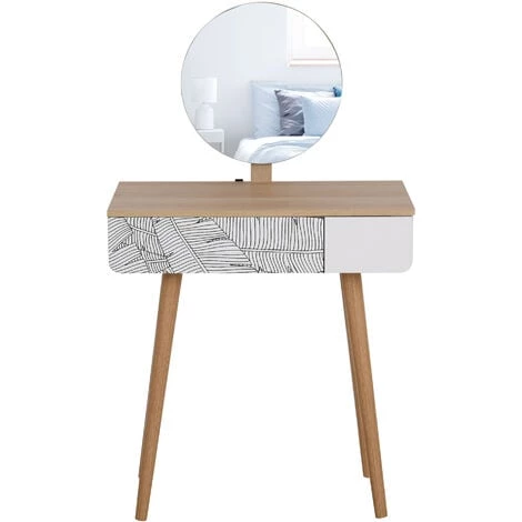 HOMCOM Coiffeuse Table De Maquillage Design Scandinave Tiroir Et Grand Miroir Dim. 70 X 39 X 119-128 Cm - Blanc 3 HOMCOM Coiffeuse Table De Maquillage Design Scandinave Tiroir Et Grand Miroir Dim. 70 X 39 X 119-128 Cm - Blanc