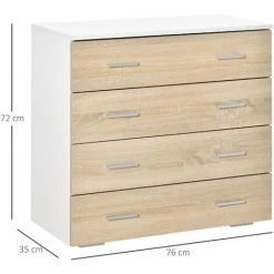 HOMCOM Commode Meuble De Rangement Style Contemporain 4 Tiroirs 76 X 35 X 72 Cm Blanc Et Couleur Bois - Blanc -France HOMCOM Soldes 2022 36843086 3