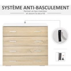 HOMCOM Commode Meuble De Rangement Style Contemporain 4 Tiroirs 76 X 35 X 72 Cm Blanc Et Couleur Bois - Blanc -France HOMCOM Soldes 2022 36843086 5