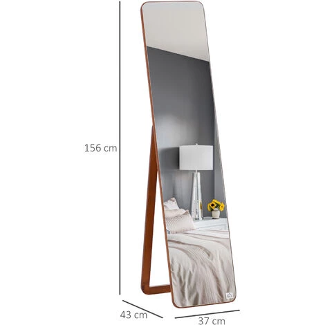 HOMCOM Miroir Sur Pied Et Mural Rectangulaire Dim. 37L X 43l X 156H Cm MDF Aspect Noyer Clair - Marron 5 HOMCOM Miroir Sur Pied Et Mural Rectangulaire Dim. 37L X 43l X 156H Cm MDF Aspect Noyer Clair - Marron – Image 3