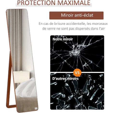 HOMCOM Miroir Sur Pied Et Mural Rectangulaire Dim. 37L X 43l X 156H Cm MDF Aspect Noyer Clair - Marron 6 HOMCOM Miroir Sur Pied Et Mural Rectangulaire Dim. 37L X 43l X 156H Cm MDF Aspect Noyer Clair - Marron – Image 4