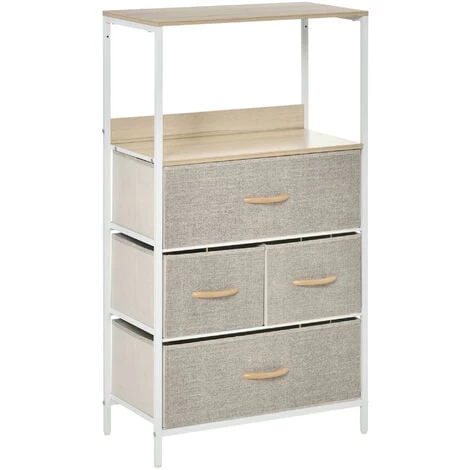 HOMCOM Commode Meuble De Rangement Chiffonnier 4 Tiroirs Amovibles 1 étagère 58 X 29 X 103 Cm Gris Blanc - Gris 3 HOMCOM Commode Meuble De Rangement Chiffonnier 4 Tiroirs Amovibles 1 étagère 58 X 29 X 103 Cm Gris Blanc - Gris